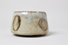 Pflaumen 2026, 5 x 10 cm, wood kiln fired/ Holzbrand ~ 1330°C/ 68h, wild clay slip/ Shino/ Slipglasur aus wildem Ton Fingerabdrücke als Relikte der Herstellungen, haben sich hier für ewig eingebrannt./Fingerprints, as relics of production, are burned in here forever.&nbsp;110 Euro&nbsp;Inquire