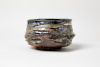 Multibowl 2026, 6 x 11 cm, wood kiln fired / Holzbrand ~ 1330°C/ 68h wild clay slip, ashes /shino/ Slipglasur aus wildem Ton und Aschen Multibowl wurde gedreht und nachträglich bearbeitet, in den einzelnen Schichten finden sich verschiedene Aschen und lokale wilde Tone, stellenweise auch etwas Shino./The Multibowl was turned and post-processed; the individual layers contain various ashes and local wild clays, with some Shino in places.140 Euro&nbsp;Inquire